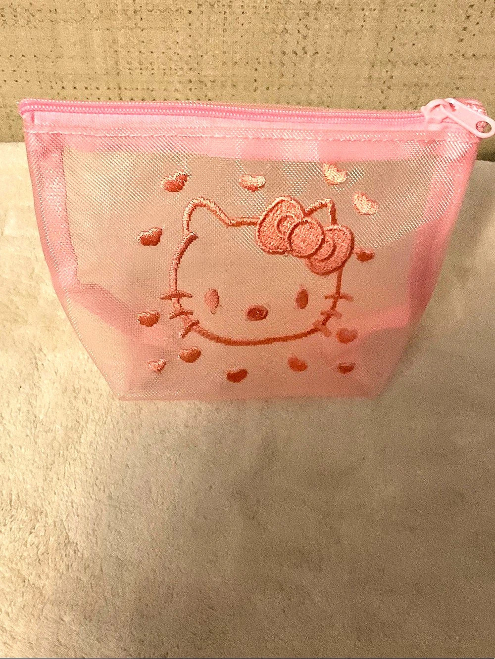Sanrio Pink Mesh Cosmetic Pouch